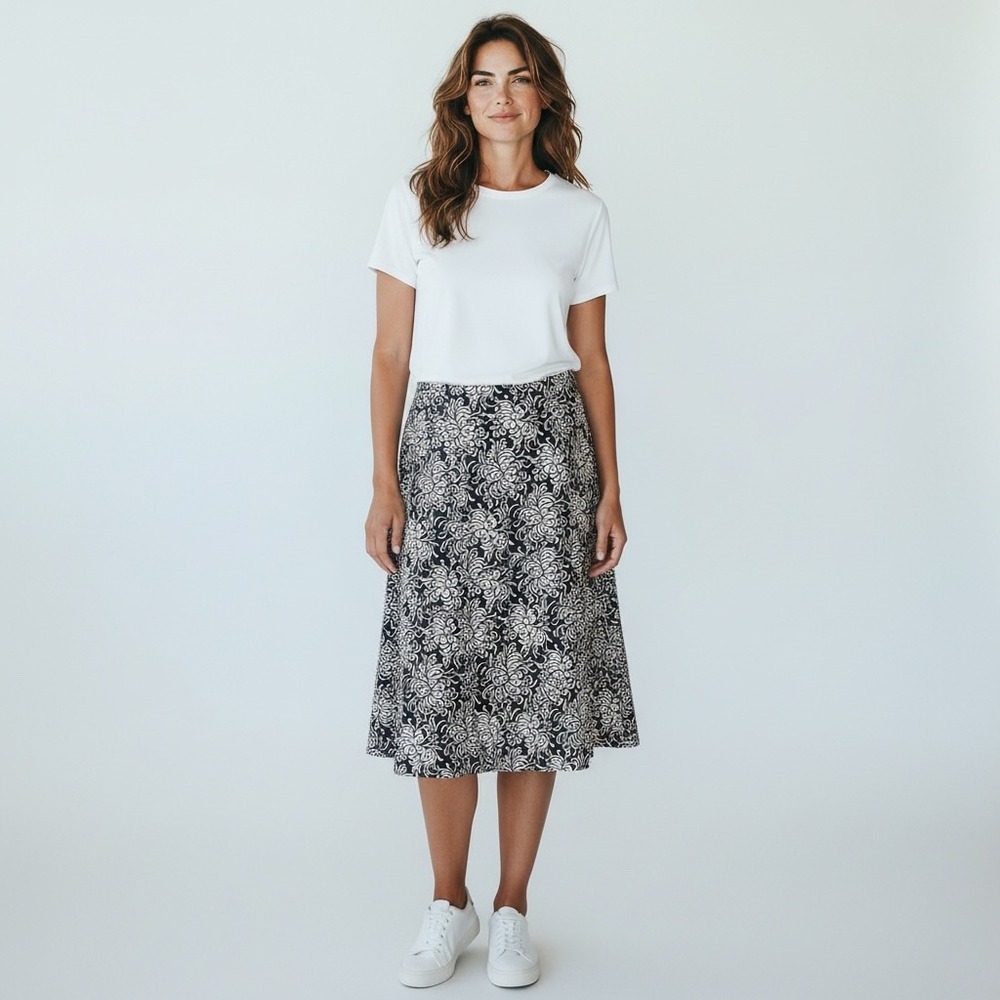 Vintage GAP Floral A-Line Midi Skirt Sz 16 Swirl‎ Print Retro Officecore Summer